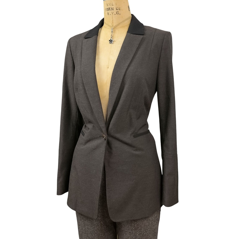 Antonio Melani Brown Tailored Blazer Jacket Contrast Collar Nipped Waist Long 8 - Picture 7 of 10